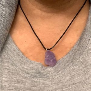 Amethyst crystal charmed leather cord necklace